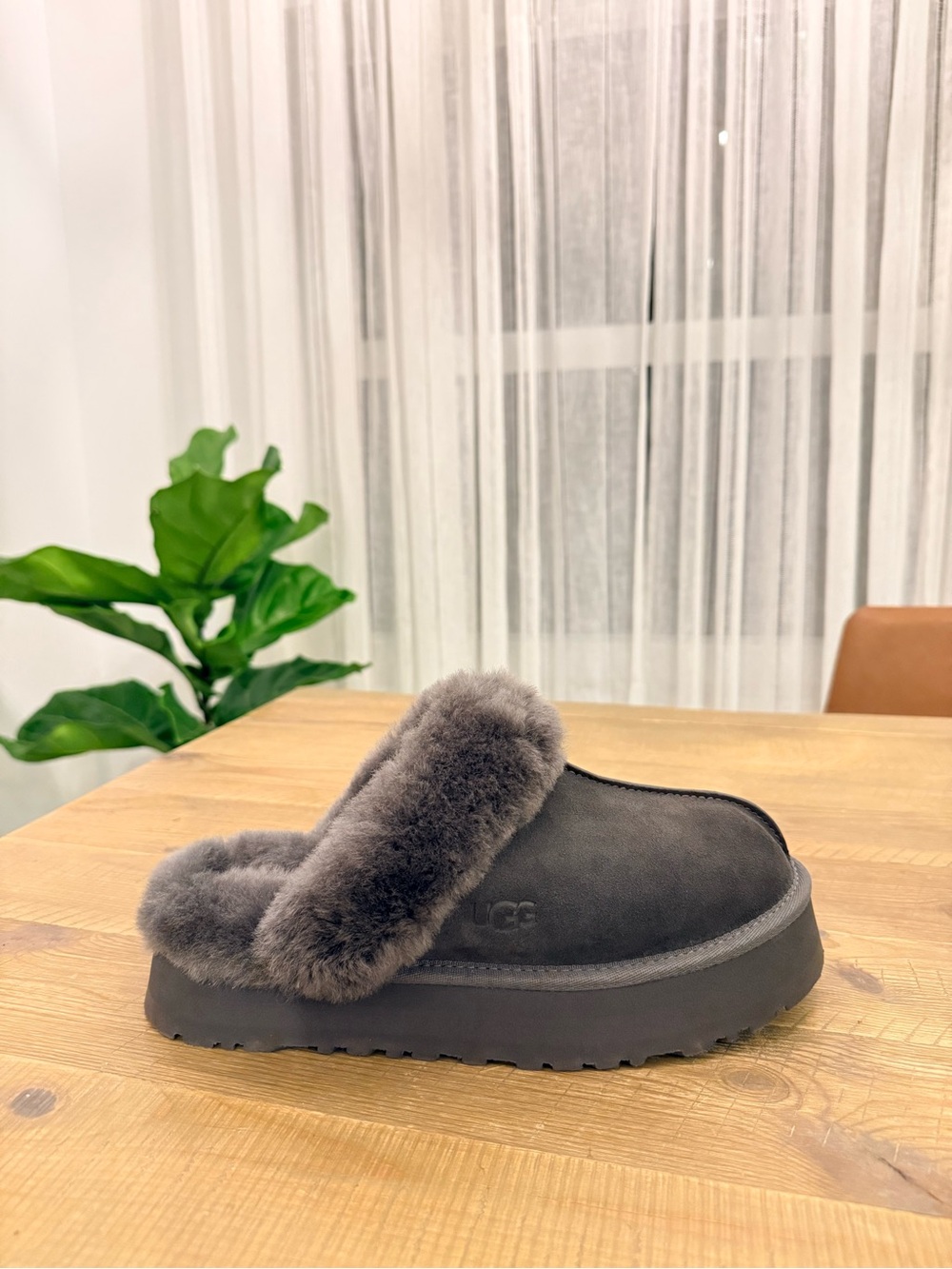 UGG Charcoal Gray Shearling Clog Slippers